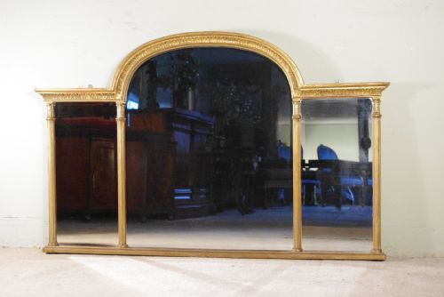 english victorian gilt large triple plate overmantle mirror - CATEGORY: ANTIQUE MIRRORS - DATED 1880