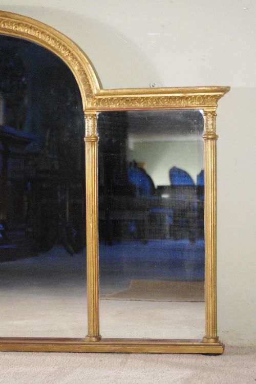 ENGLISH VICTORIAN GILT LARGE TRIPLE PLATE OVERMANTLE MIRROR - ADDITIONAL PHOTO 1