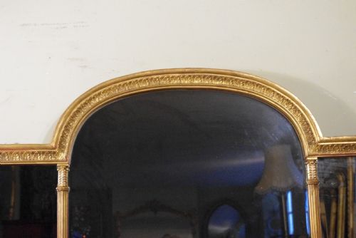 ENGLISH VICTORIAN GILT LARGE TRIPLE PLATE OVERMANTLE MIRROR - ADDITIONAL PHOTO 2