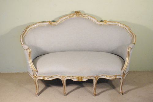 FRENCH LOUIS XV STYLE PAINTED AND PARCELGILT TWO SEATER SOFA - ADDITIONAL PHOTO 8