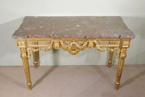 FRENCH LOUIS XVI STYLE GILT CONSOLE TABLE WITH MARBLE TOP - ADDITIONAL PHOTO 1
