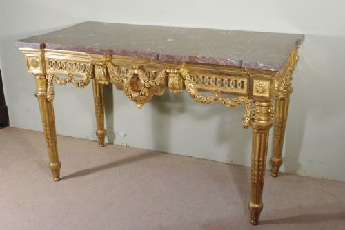 FRENCH LOUIS XVI STYLE GILT CONSOLE TABLE WITH MARBLE TOP - ADDITIONAL PHOTO 3
