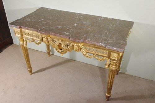 FRENCH LOUIS XVI STYLE GILT CONSOLE TABLE WITH MARBLE TOP - ADDITIONAL PHOTO 4