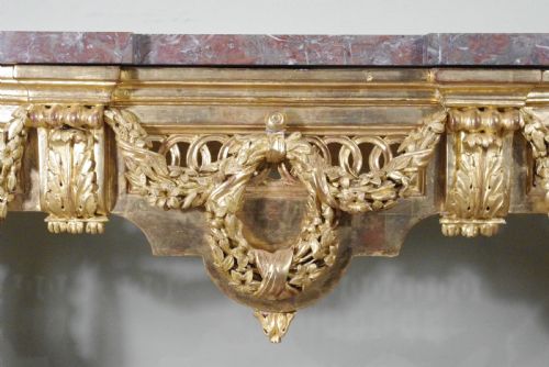 FRENCH LOUIS XVI STYLE GILT CONSOLE TABLE WITH MARBLE TOP - ADDITIONAL PHOTO 12