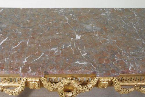 FRENCH LOUIS XVI STYLE GILT CONSOLE TABLE WITH MARBLE TOP - ADDITIONAL PHOTO 13