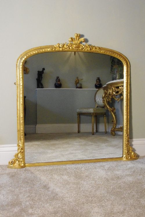 gilt large arch top overmantle mirror with prince of wales feathers - CATEGORY: ANTIQUE MIRRORS - DATED 19TH CENTURY