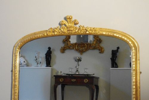 GILT LARGE ARCH TOP OVERMANTLE MIRROR WITH PRINCE OF WALES FEATHERS - ADDITIONAL PHOTO 1
