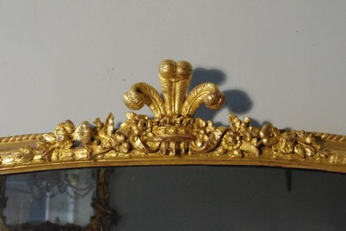 GILT LARGE ARCH TOP OVERMANTLE MIRROR WITH PRINCE OF WALES FEATHERS - ADDITIONAL PHOTO 2