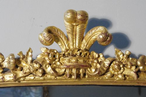 GILT LARGE ARCH TOP OVERMANTLE MIRROR WITH PRINCE OF WALES FEATHERS - ADDITIONAL PHOTO 3