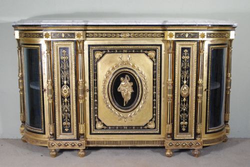 ebonised and parcelgilt marble top credenzasideboard - CATEGORY: ANTIQUE SIDEBOARDS - DATED 1880
