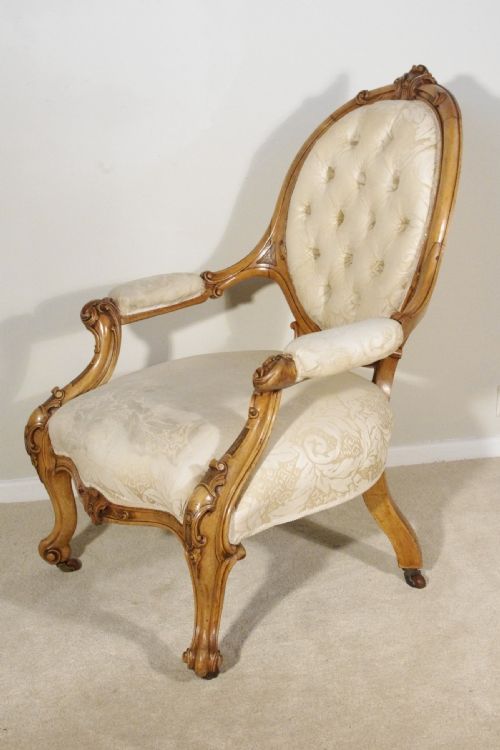 VICTORIAN WALNUT BUTTON BACK ARMCHAIR - ADDITIONAL PHOTO 2
