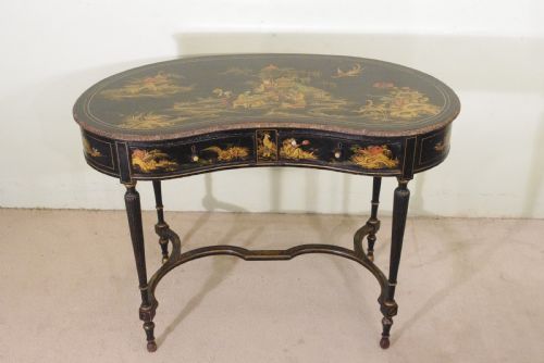 BLACK LACQUER AND GILT CHINOISERIE KIDNEY SHAPED WRITING DRESSING TABLE DESK - ADDITIONAL PHOTO 1