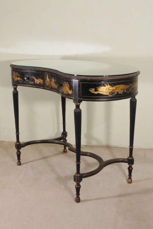BLACK LACQUER AND GILT CHINOISERIE KIDNEY SHAPED WRITING DRESSING TABLE DESK - ADDITIONAL PHOTO 2