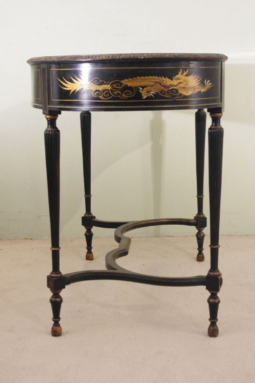 BLACK LACQUER AND GILT CHINOISERIE KIDNEY SHAPED WRITING DRESSING TABLE DESK - ADDITIONAL PHOTO 3