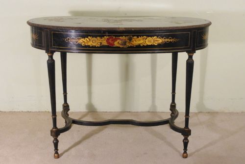 BLACK LACQUER AND GILT CHINOISERIE KIDNEY SHAPED WRITING DRESSING TABLE DESK - ADDITIONAL PHOTO 4
