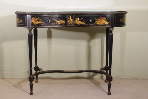 BLACK LACQUER AND GILT CHINOISERIE KIDNEY SHAPED WRITING DRESSING TABLE DESK - ADDITIONAL PHOTO 5