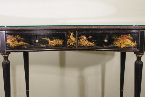 BLACK LACQUER AND GILT CHINOISERIE KIDNEY SHAPED WRITING DRESSING TABLE DESK - ADDITIONAL PHOTO 6