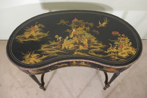 BLACK LACQUER AND GILT CHINOISERIE KIDNEY SHAPED WRITING DRESSING TABLE DESK - ADDITIONAL PHOTO 8