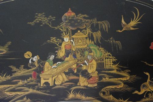 BLACK LACQUER AND GILT CHINOISERIE KIDNEY SHAPED WRITING DRESSING TABLE DESK - ADDITIONAL PHOTO 9