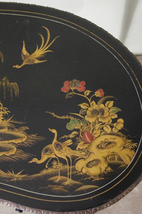 BLACK LACQUER AND GILT CHINOISERIE KIDNEY SHAPED WRITING DRESSING TABLE DESK - ADDITIONAL PHOTO 11