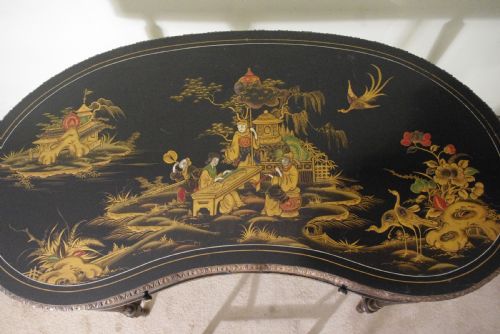 BLACK LACQUER AND GILT CHINOISERIE KIDNEY SHAPED WRITING DRESSING TABLE DESK - ADDITIONAL PHOTO 13