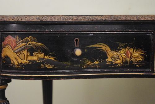 BLACK LACQUER AND GILT CHINOISERIE KIDNEY SHAPED WRITING DRESSING TABLE DESK - ADDITIONAL PHOTO 14