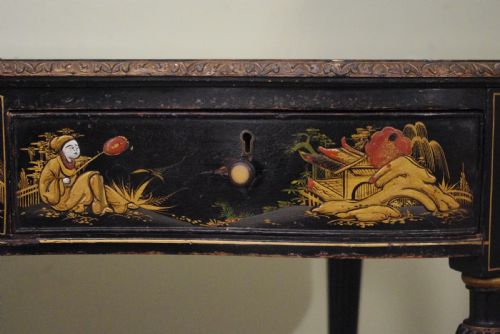 BLACK LACQUER AND GILT CHINOISERIE KIDNEY SHAPED WRITING DRESSING TABLE DESK - ADDITIONAL PHOTO 15