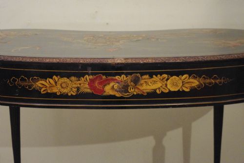 BLACK LACQUER AND GILT CHINOISERIE KIDNEY SHAPED WRITING DRESSING TABLE DESK - ADDITIONAL PHOTO 19