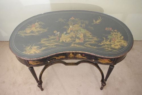 BLACK LACQUER AND GILT CHINOISERIE KIDNEY SHAPED WRITING DRESSING TABLE DESK - ADDITIONAL PHOTO 23