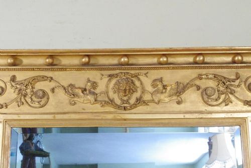 REGENCY GILT NEOCLASSICAL LARGE TRIPLE PLATE OVERMANTLE MIRROR - ADDITIONAL PHOTO 4