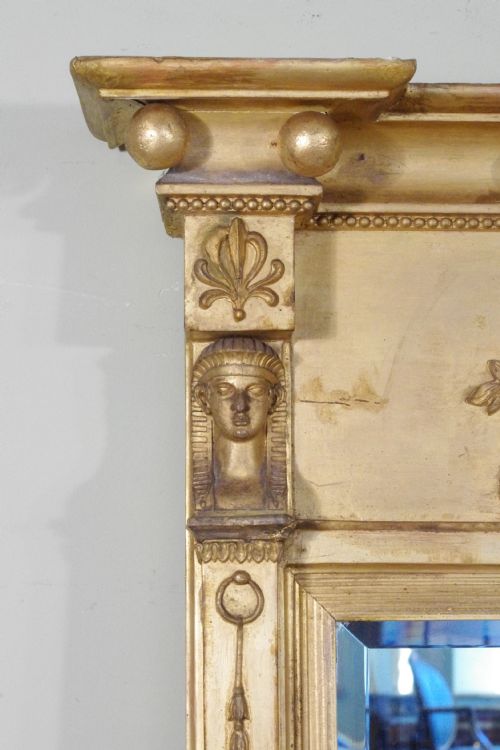 REGENCY GILT NEOCLASSICAL LARGE TRIPLE PLATE OVERMANTLE MIRROR - ADDITIONAL PHOTO 6