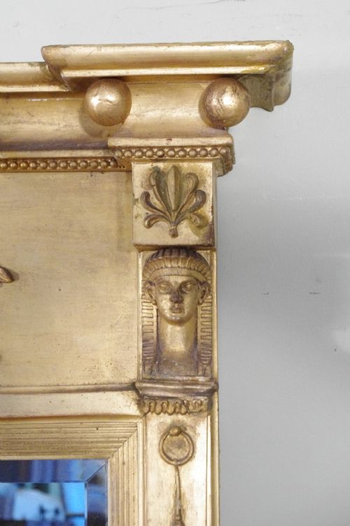 REGENCY GILT NEOCLASSICAL LARGE TRIPLE PLATE OVERMANTLE MIRROR - ADDITIONAL PHOTO 7