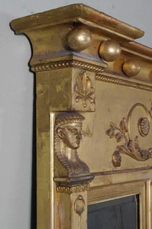REGENCY GILT NEOCLASSICAL LARGE TRIPLE PLATE OVERMANTLE MIRROR - ADDITIONAL PHOTO 9