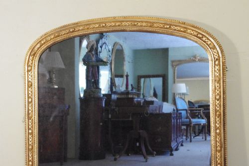 ENGLISH VICTORIAN GILT LARGE ARCH TOP OVERMANTLE MIRROR - ADDITIONAL PHOTO 1