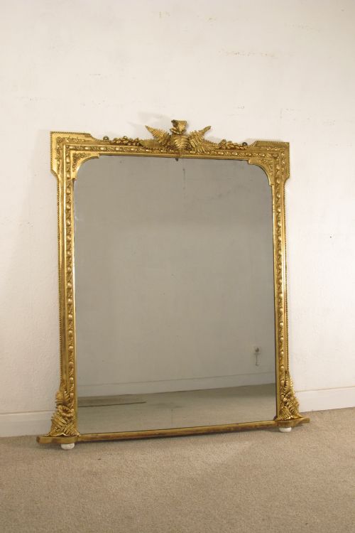 victorian gilt large overmantle mirror with 'fern' decoration - CATEGORY: ANTIQUE MIRRORS - DATED 1870