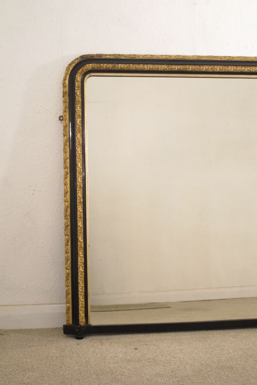 VICTORIAN EBONISED AND PARCELGILT LARGE OVERMANTLE MIRROR - ADDITIONAL PHOTO 1