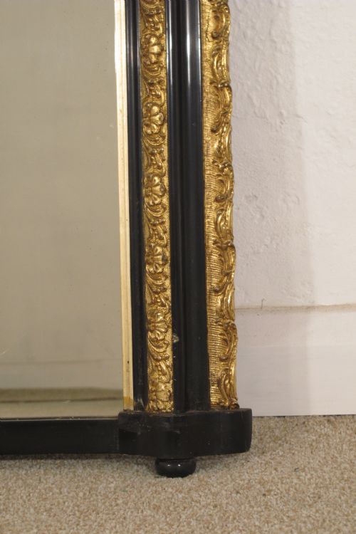 VICTORIAN EBONISED AND PARCELGILT LARGE OVERMANTLE MIRROR - ADDITIONAL PHOTO 6
