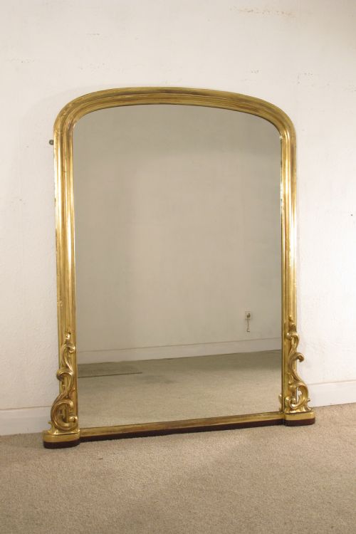 victorian gilt large arch top overmantle mirror - CATEGORY: ANTIQUE MIRRORS - DATED 1870