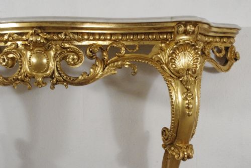 19TH CENTURY GILT CONSOLE TABLE WITH MARBLE TOP - ADDITIONAL PHOTO 5