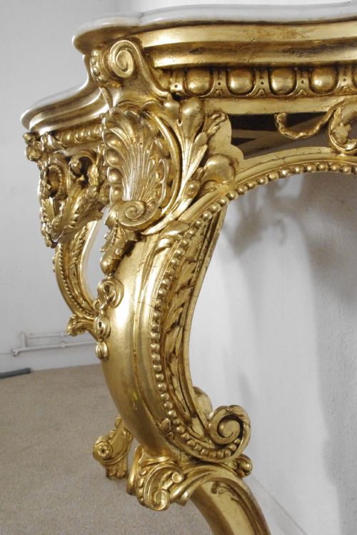 19TH CENTURY GILT CONSOLE TABLE WITH MARBLE TOP - ADDITIONAL PHOTO 14