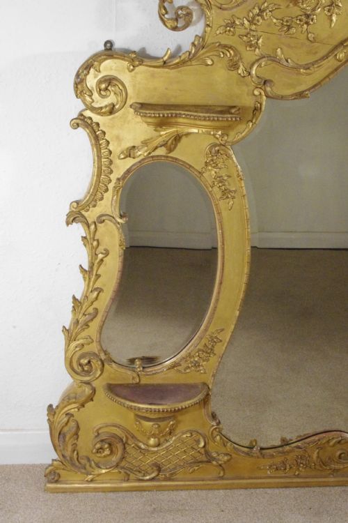 VICTORIAN GILT LARGE OVERMANTLE MIRROR WITH BRACKETS - ADDITIONAL PHOTO 4