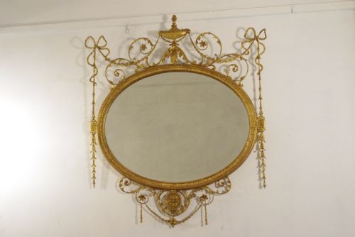VICTORIAN GILT ADAM STYLE LARGE OVAL OVERMANTLE MIRROR - ADDITIONAL PHOTO 2