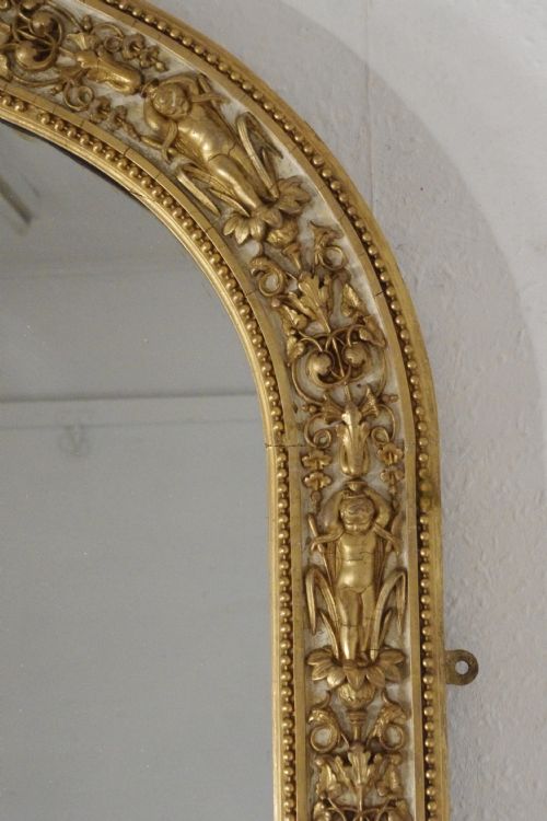 VICTORIAN PAINTED AND PARCELGILT LARGE ARCH TOP OVERMANTLE MIRROR BY NOSOTTI - ADDITIONAL PHOTO 4