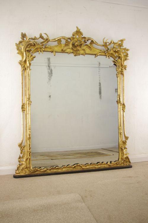 19th century english gilt rococo style large overmantle mirror - CATEGORY: ANTIQUE MIRRORS - DATED 1850