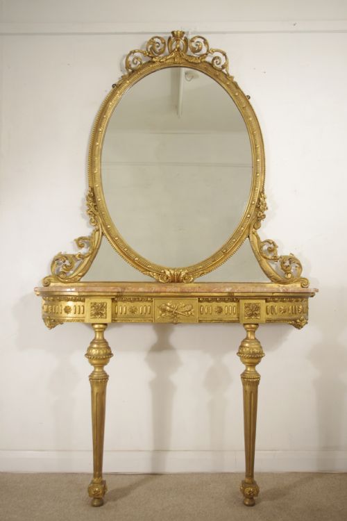 victorian gilt marble top console table and mirror - CATEGORY: ANTIQUE FURNITURE - DATED 1870