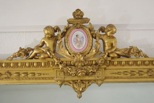 VICTORIAN GILT LARGE OVERMANTLE MIRROR WITH 'PUTTO' CRESTING - ADDITIONAL PHOTO 2