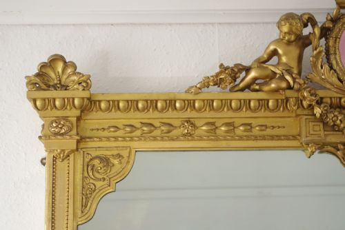 VICTORIAN GILT LARGE OVERMANTLE MIRROR WITH 'PUTTO' CRESTING - ADDITIONAL PHOTO 4
