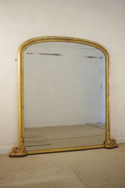 victorian gilt large arch top overmantle mirror - CATEGORY: ANTIQUE MIRRORS - DATED 1870