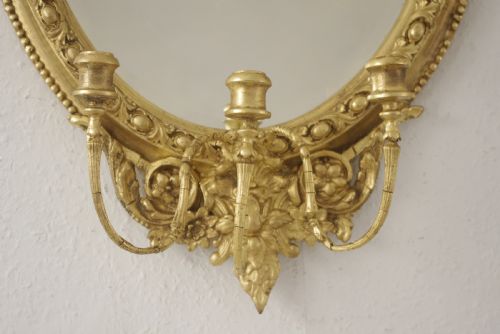 PAIR OF VICTORIAN GILT OVAL GIRANDOLE MIRRORS WITH PUTTO CRESTING - ADDITIONAL PHOTO 6