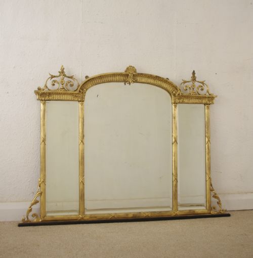 victorian gilt triple plate overmantle mirror - CATEGORY: ANTIQUE MIRRORS - DATED 1890
